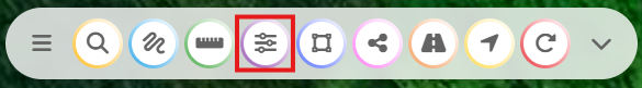 A toolbar with icons including a menu, link, brush, equalizer, frame, share, helmet, and navigation, displayed horizontally. The equalizer icon is highlighted with a red border.