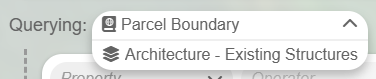 Dropdown menu showing options: "Parcel Boundary" and "Architecture - Existing Structures.